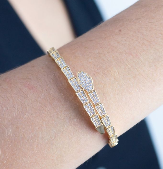 Bracelete Cobra Cravejada Inspiração Bvlgari