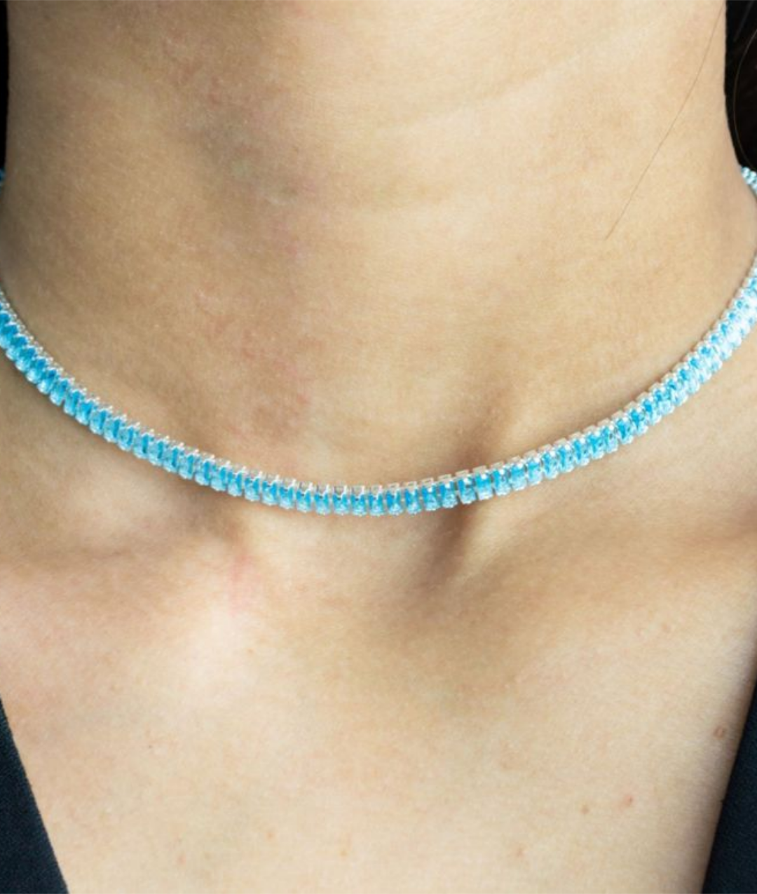 Choker Riviera Baguete Pedras Azuis