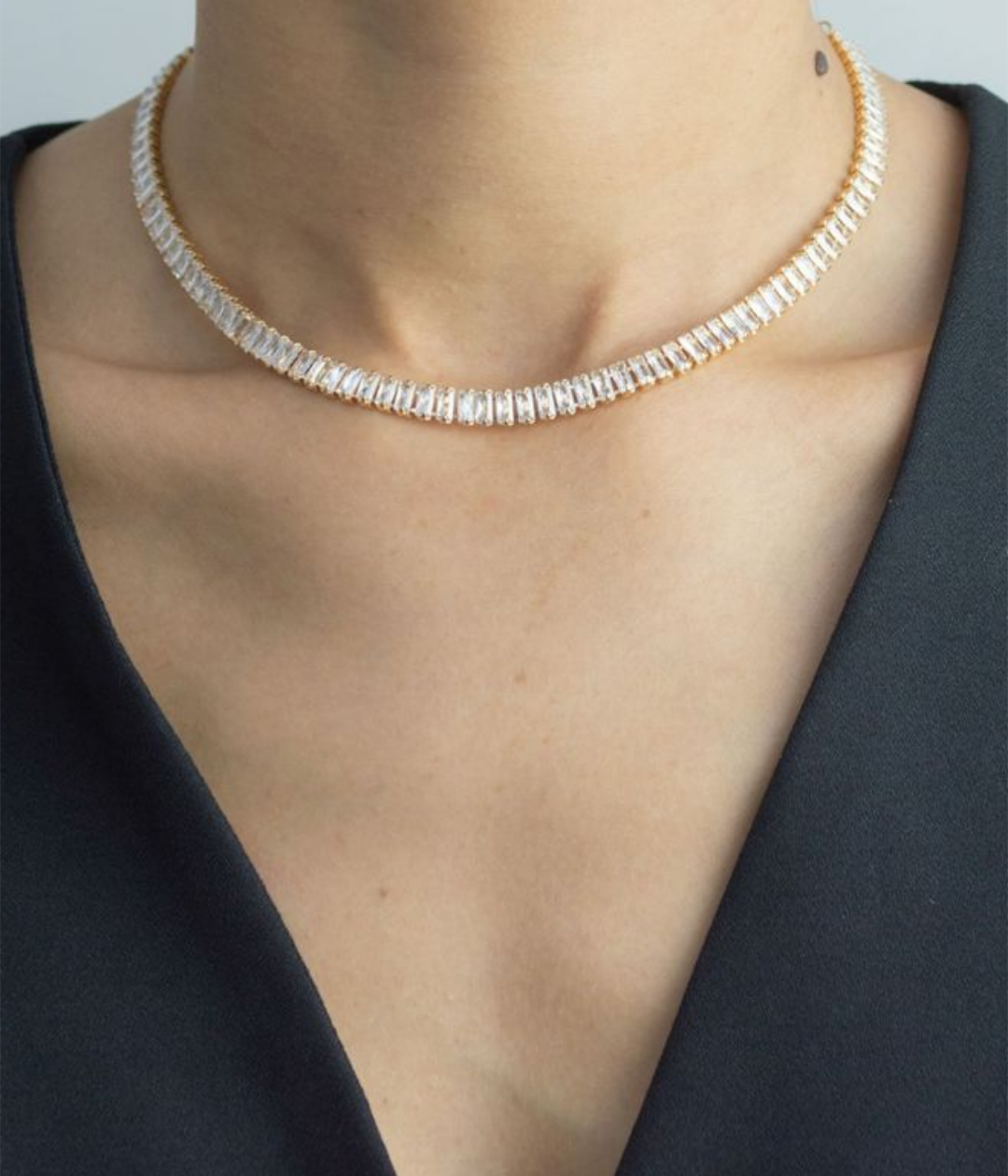 Choker Riviera Baguete Grossa Pedras Cristais
