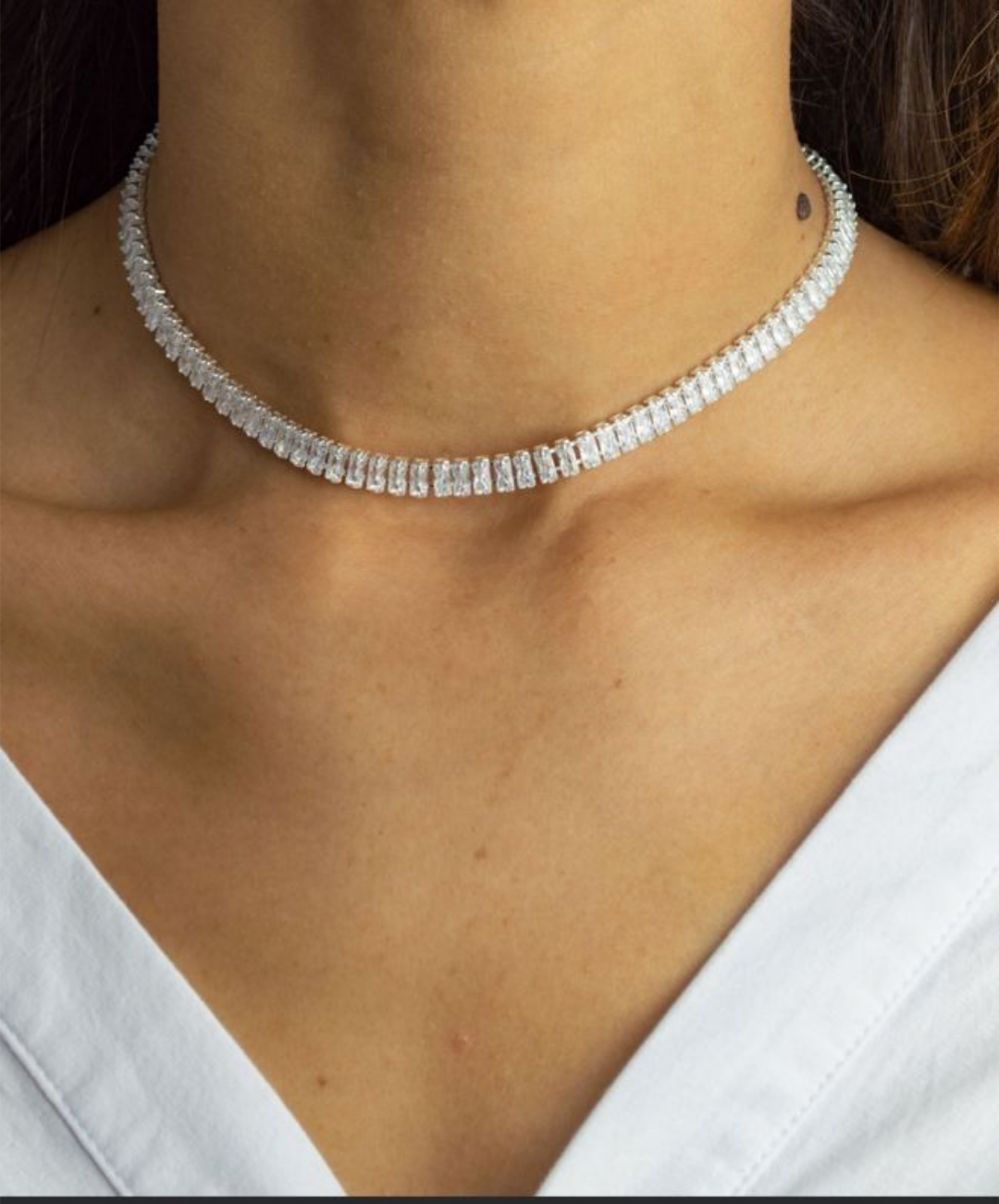 Choker Riviera Baguete Grossa Pedras Cristais