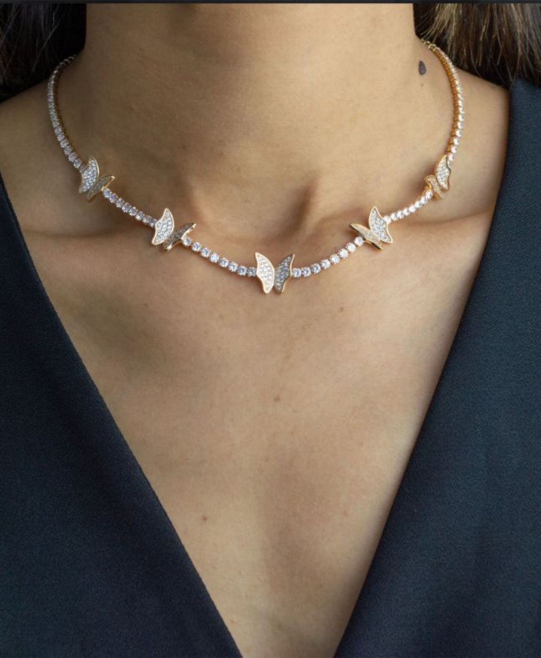 Choker Riviera com Borboletas e Zircônias