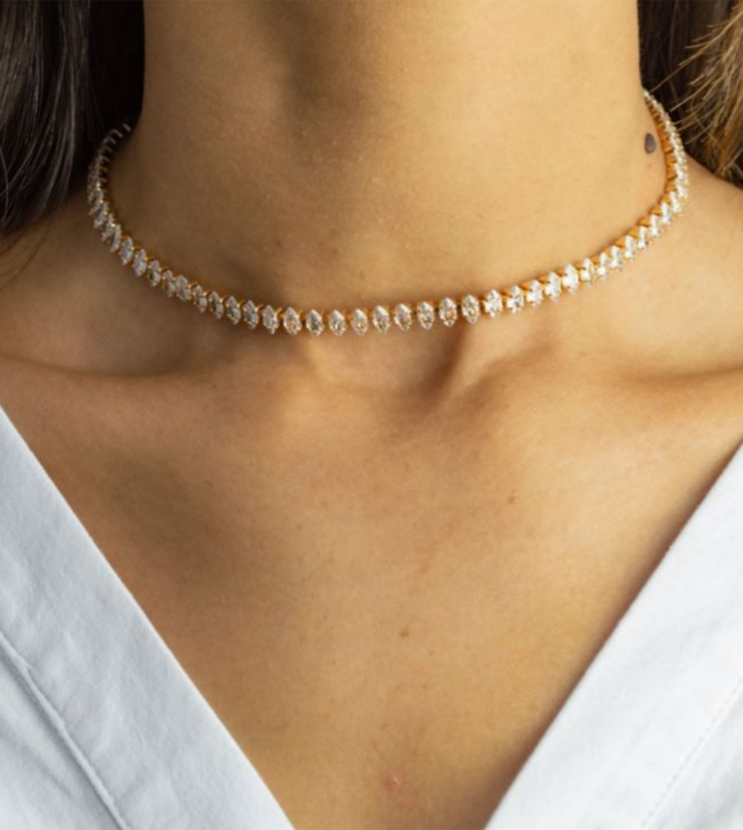 Choker Riviera Navete Grossa Cristais