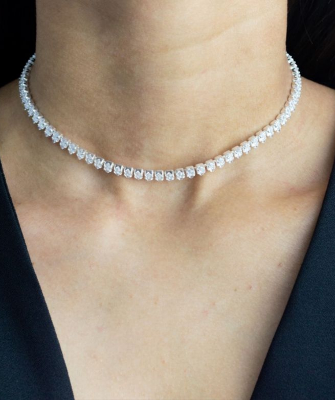 Choker Riviera Navete Grossa Pedras Cristais