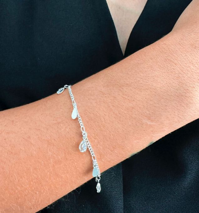 Pulseira Gotas Zircônia Prateado