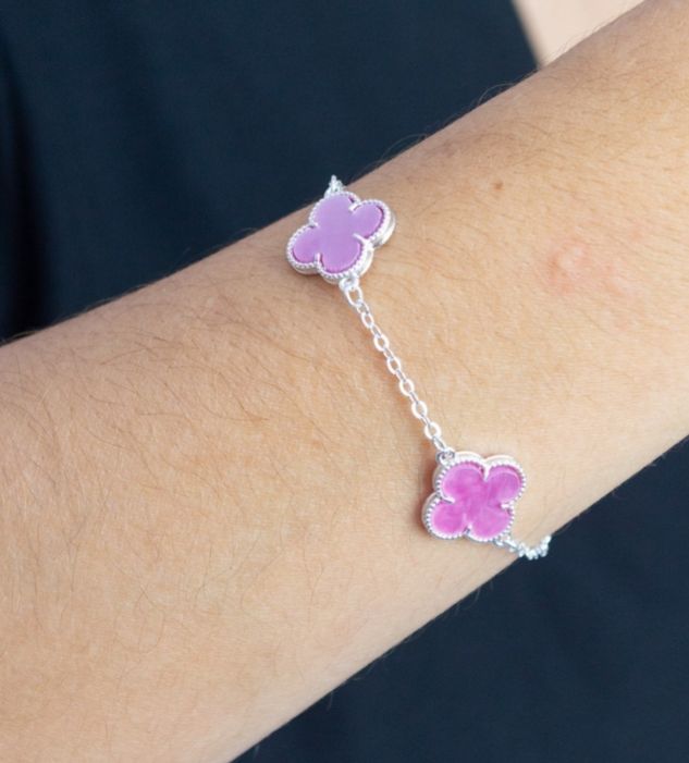 Pulseira Três Trevos Rosa Virgínia Prateado