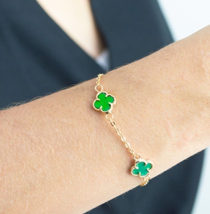 Pulseira Três Trevos Verde Virgínia Dourado